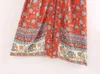 Kleider Rot Blumendruck Schärpen Boho Vintage Damen Bohemian V-Ausschnitt Fledermausärmel Happie Blusen Lässige Blusas Robe Kimono