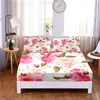 Set Pretty Flower Digital Printed 3pc Polyester Fitted Sheet Mattress Cover Four Corners with Elastic Band Bed Sheet Pillowcases