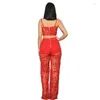 Women's Two Piece Pants 2023 Sexy Lace Top-Selling Product Fashion Suit Sleeveless Strapless Short Top Long Pure Color 2 Sets Women Outifits