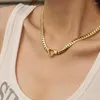 Choker Minar Hip Hop Hollow Out Love Heart Pendant Necklaces Women Man Unisex 18K Gold Plated Stainless Steel Wide Cuban Chain