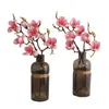 Flores decorativas luxuosas 3 cabeças ramo de magnólia branca toque real artificial faça você mesmo decoração para casa decoração de quarto falsa flores