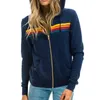 QNPQYX nouvelle rue sweat à capuche pour femme manteau nouveau décontracté arc-en-ciel sweats à capuche mode Zip-up rayé Cardigan hommes sweats à capuche