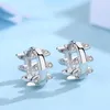 Studörhängen Autentisk 925 Sterling Silver Earring Simple Snowflake Crystal for Women Wedding Party Jewelry Gift