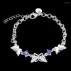 Charmarmband Garilina Charms Silverfärg Original Butterfly Inlaid Purple Cubic Zirconia Women's Armband Smycken grossist B2044