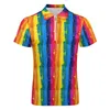 Polos de los hombres Rainbow Pride Polos Hombres Rayas abstractas Arte Camisa casual Playa Y2K Cremallera Camisetas Diseño de manga corta Ropa de gran tamaño 230617