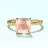 Cluster Rings Designer Silver Four-Claw Inlaid Square Pink Crystal for Women Exquisite Light Luxury Romantic Wedding Jewelry