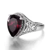 REARS CLUSTER REAL 925 Sterling Silver Ring Women Vintage Heart Garnet Gemstone Water Drop Trendy Treendy Freefy Women Women's Gift