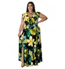 Robes Somoia grande taille femmes vêtements robes élégant imprimé col en V taille haute robe fendue robe de soirée en gros livraison directe