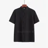 エスニック服7color Tang Men Tops The Traditional Chinese for Tai Chi Cotton Linen Shirt Summer短袖大人の男の子カジュアル服