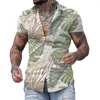 Chemises décontractées pour hommes Chemise boutonnée à manches courtes pour hommes Green Beach Style Cocotier À la mode 3d Impression numérique Boucle Revers