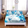 Set Pretty Flower Digital Printed 3pc Polyester Fitted Sheet Mattress Cover Four Corners with Elastic Band Bed Sheet Pillowcases