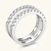 Pierścień Solitaire D Color VVS1 Vintage podwójne rzędowe pierścionki zaręczynowe dla kobiet Real 100% 925 Srebrne pierścienie Zespół Prezent Fine Jewelry Prezent 230617