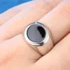 Cluster Rings Punk Imitated Black Opals Titanium 316L Stainless Steel Men Ring Vintage Jewelry Opal Anillos Mujer Anel Medieval