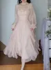 Abiti casual 2023 Abito manica svasata stile coreano Estate Chiffon rosa Vintage Dolce donna A-Line Franch Elegante festa Midi femminile