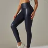 Leggings femme 5XL femmes pantalons de survêtement en cuir PU taille haute Fitness Booty pantalon de levage sans couture entraînement Yoga course pantalon élastique