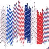 Dricker Straws 25st/Pack USA Flag Paper Sts 4th of Jy Patriotic Day Americana tema Party Celebration Supplies Drop Delivery Home DHU0X