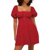 Abiti casual NUFIWI Mini abito da donna manica corta a sbuffo Collo quadrato Pizzo Flare A Line Babydoll Y2k G Rosso