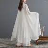 Ethnic Clothing Style Retro Clothes Women Spring Autumn Fairy Zen Dance White Yoga Tai Chi Dress Two-piece Suit