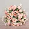 Dekorative Blumen, 1 Blumenstrauß, 12 Köpfe, Seide, künstliche Rose, gepresste getrocknete Pflanzen für Hochzeit, Zuhause, Herbst, Party, Tischdekoration, Blume