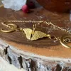 Pendant Necklaces Gold Color Moth Insect Necklace For Woman Gothic Style Moon Shape Accessories Personality Charm Jewelry Party Gift
