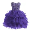 Charming Short Homecoming Dresses Sweetheart Organza Beaded Crystals A-Line Sequins Birthday Graduation Cocktail Party Gown