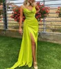 Mermaid Sexy Green Prom Dresses Long For Black Women Plus Size Spaghetti Straps High Side Split Formal Ocn Evening Birthday Club Party Pageant Gowns mal