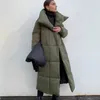 Damen-Daunenjacke Wotwoy – Langer und dicker Mantel, wattierte Baumwolljacke, lockere, breite Taille mit grün-grauem Gürtel, warm, winddicht