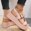 Sandaler Kvinnors plattform Sandaler Summer NY 2023 LÄDER SVART ROUND TOE MIDDEL HEELS KILGES SANDALER Luxur Flat Casual Beach Slingback T230619