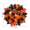 Decorative Flowers 2023 Autumn Door Wreath Artificial Pumpkin Berries Pine Cone Maple Manmade Garland Cloth Rattan Material Home Decoration