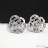 Stud Nowe wzory puste kolczyki z diamentami Camellia Shining S925 srebrna moda luksusowa biżuteria miłość R230619