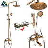 Pommeaux de douche de salle de bains Ensemble de robinets de douche antiques en laiton Colonne de douche en céramique de porcelaine Pivotant Rotation Bec de bain Double boutons Mitigeur Kit de douche