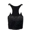 Women's Tanks 2023 Summer Women's Y2K Top Girl Gradient Rhinestone Beaded Invisible Shoulder Strap Chest Pad Camisole Tops