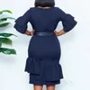 Parti Elbiseleri Zarif Bodycon Kadınlar Yuvarlak Boyun Çırpma Kemen Kemer Denizkızı Orta Buzağı Moda Ofisi İş İş Giyim Elbise Midi