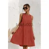 Casual Dresses Loose Summer Vest Cotton Dress Sleeveless Solid Color Mid-Längd Dress Stor Sewing Casual Swing 2023 Summer Women's J230619