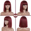 Nxy Hair Wigs 8 10 12 14 Inch Synthetic Wig Short Dark Wine Red Bob with Bangs Shoulder Length Straight Burgundy 230619