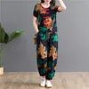 Women's Two Piece Pants Women's Casual Suit Summer Indie Folk Cotton Short Sleeved Crop Top Set China Style Mother's Plus Size