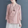Vêtements ethniques printemps et été 2023 Style chinois bouton à rabat incliné coton lin modifié costume Han littérature rétro Tang Zen