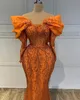 2023 ASO EBI ORANGE MERNAGE PROMドレスビーズスパンコールレースイブニングパーティーセカンドレセプションブライドメイイドエンゲージメントドレスローブデーリー