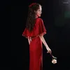 Etnisk kläder kinesisk stil vind röd brud bröllopsklänning traditionell mandarin krage qipao vintage elegant toast cheongsam vestidso