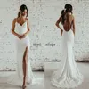 Eenvoudige Desigin Katie May Beach Zeemeermin Trouwjurken met Split Full Lace Spaghetti Backless Vakantie Tuin Bruidsjurk Cheap292O