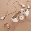 Wristwatches Women's Watch Necklace Ring Earrings Set Female's Gift For Mother's Day PU Strap Casual Quartz Good-looking MU8669