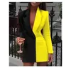 Women's Jackets Two Color Patchwork Printed Small Suit Sexy Deep V Casual Banquet Party Short Skirt