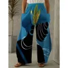 Novo Design Abstração Artística Calças Longas Soltas Pantalon Feminino Cintura Elástica Retro Lanterna Calças Grandes Meninas