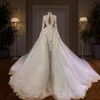 Dubai Luxury Mermaid Wedding Dresses Beading Pearls Long Sleeve Brudklänningar Eleganta bröllopsklänningsrockar de Mariee292h