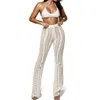 Gehaakt Net Sexy Vrouwen Badpak Lace Up Trekkoord Hol Gebreide Wijde Pijpen Broek Europese Casual Beach Cover Up Broek