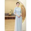 Etnische Kleding 2023 Zomer Vrouwelijke Chinese Stijl Retro Lange Kruis Kraag Half Mouw Verbeterd Vrouwen Aodai Cheongsam Jurk Zan Kleding