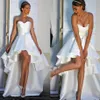 New High Low Boho Wedding Dresses 2022 Strapless Lace Up Back Hi-Lo Modest A Line Beach Bridal Gowns Vestido De Novia Cheap205R