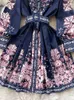 캐주얼 드레스 2023 패션 페이즐리 꽃 드레스 여자 V 목 롱 랜턴 슬리브 소매 꽃 인쇄 버튼 아래쪽 새시 짧은 미니 멍청이