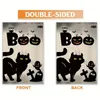 1 peça, bandeira de jardim de boas-vindas de linho de gato preto Boo Halloween (12 x 18 polegadas) decorações de casa de fazenda ao ar livre para jardim de outono, impressão frente e verso à prova d'água,
