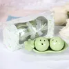 100PCS = 50set/lot Two Peas in a Pod wedding gift Ceramic Salt & Pepper Shakers wedding Gift with gift box